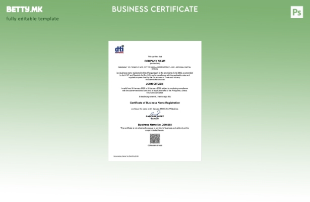 модерен стил Филипини Барангај сертификат за регистрација на бизнис име Шаблон з